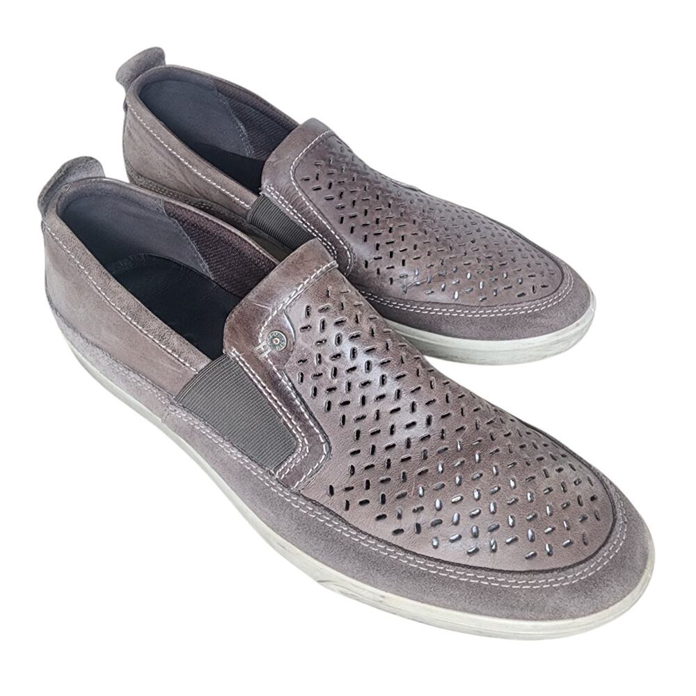 ECCO Collin Perf Slip-On Sneakers Size 44 Pewter Geometric Perforation Goring.